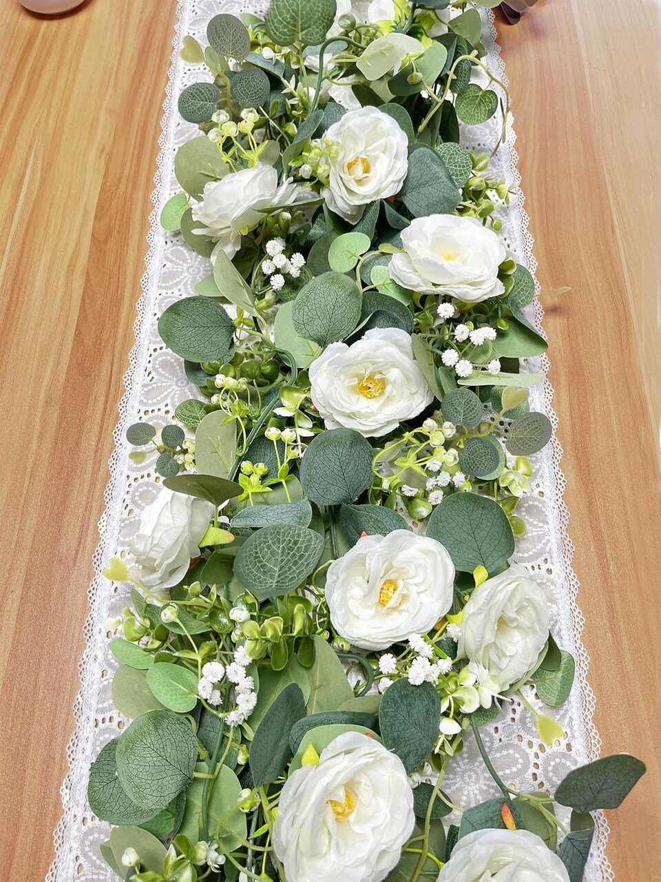 2 Pack 5.91Ft Artificial Eucalyptus Flower Garland with White Roses